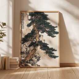 Ancient Pine Tree Wall Art, Japanese Nature Poster Print, Zen Botanical Decor, Oriental Painting, Calm Forest Artwork - thumbnail 2