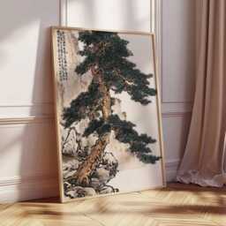 Ancient Pine Tree Wall Art, Japanese Nature Poster Print, Zen Botanical Decor, Oriental Painting, Calm Forest Artwork - thumbnail 3