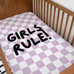 Bedding - Checkered Girls Rule Purple, Duvet Cover Set, Fitted Sheets, Pillow Case, Modern Colourful Watercolour Kids Bedding - thumbnail 2