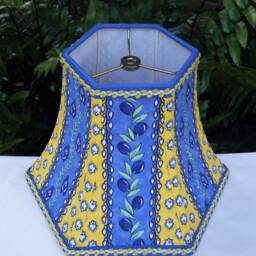 French Country Lamp Shade, Blue, Lemon Yellow Bell Lampshade - thumbnail 3