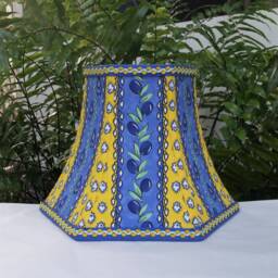 French Country Lamp Shade, Blue, Lemon Yellow Bell Lampshade - thumbnail 1