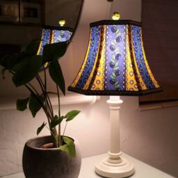 French Country Lamp Shade, Blue, Lemon Yellow Bell Lampshade - thumbnail 2