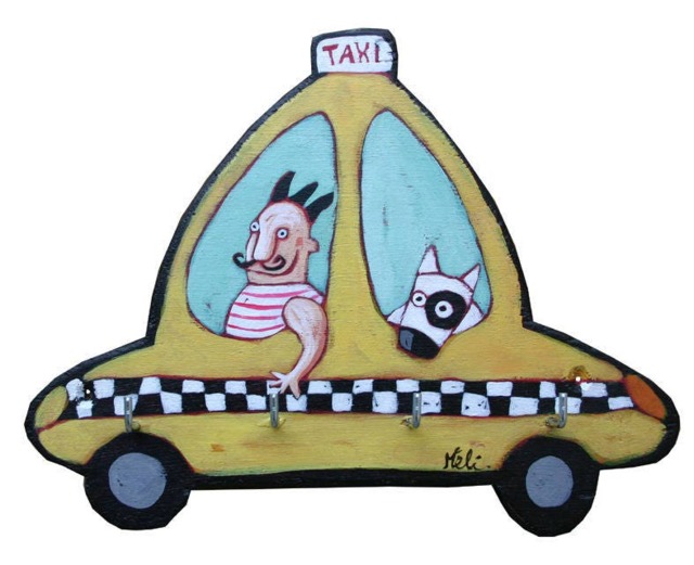 New York Taxi Painted Wooden Key Holder