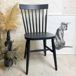 stick Back Scandi Dining Chair. Painted in Any Colour. Modern Minimal Design With Simple Spindle & Contemporary Nordic Tapered Legs - thumbnail 3