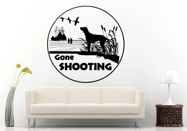 Gone Shooting Sign Logo Emblem With Dog Ducks Swamp Wall Decal Vinyl Sticker Mural Room Decor L735 - image 1