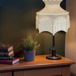 Handmade Oyster Cream Fabric Downton Abbey Style Lampshade Fringe Tassel Trim, Handcrafted in The UK By British Artisans - thumbnail 3