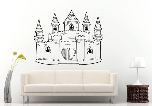 Princess Love Heart Cute Pretty Beautiful Castle Mansion Kids Children Toddler Baby Girls Wall Decal Vinyl Sticker Mural Room Decor L1083 - image 1