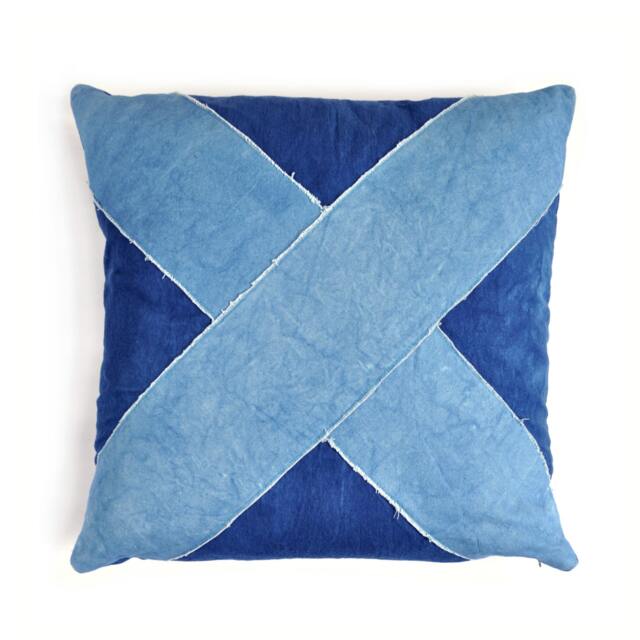 Indigo Signal Flag Pillow 20x20 Cross Shape Cotton Canvas Cover, Hand Dyed With Indigo - image 1