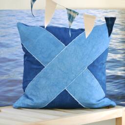 Indigo Signal Flag Pillow 20x20 Cross Shape Cotton Canvas Cover, Hand Dyed With Indigo - thumbnail 3