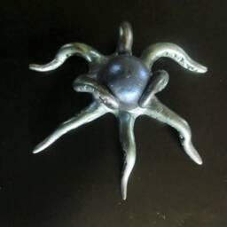 Sold/ Octopus Polymer Pendant/ One Arm As Eye 2 Arms Glasses /Blue Green Metal Powder/ Preliminary Study For Bronze Sculpture - thumbnail 4
