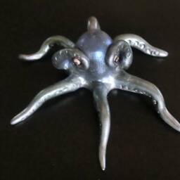 Sold/ Octopus Polymer Pendant/ One Arm As Eye 2 Arms Glasses /Blue Green Metal Powder/ Preliminary Study For Bronze Sculpture - thumbnail 2