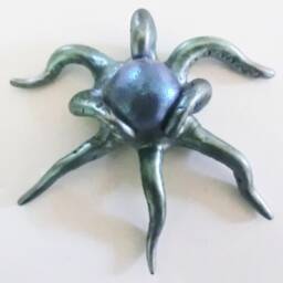 Sold/ Octopus Polymer Pendant/ One Arm As Eye 2 Arms Glasses /Blue Green Metal Powder/ Preliminary Study For Bronze Sculpture - thumbnail 3