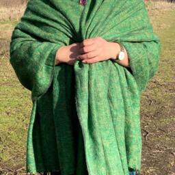 Handmade Mint Green Yak Wool Blend Blanket Oversized Meditation Shawl - thumbnail 2