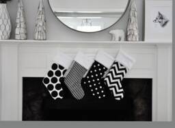 Black & White Christmas Stocking, Personalized, Polka Dot, Chevron, Stripe, Geometric, Holiday Decor, No.589 No.082 No.385 No.591