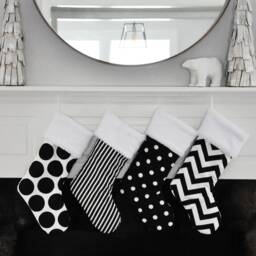 Black & White Christmas Stocking, Personalized, Polka Dot, Chevron, Stripe, Geometric, Holiday Decor, No.589 No.082 No.385 No.591 - thumbnail 2