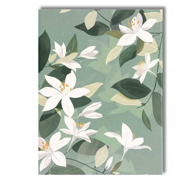 White Jasmine Blossom Botanical Pattern Sage Green Floral Design Canvas Wall Art Print Decor Picture Ready To Hang - image 1