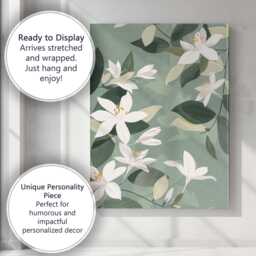 White Jasmine Blossom Botanical Pattern Sage Green Floral Design Canvas Wall Art Print Decor Picture Ready To Hang - thumbnail 3