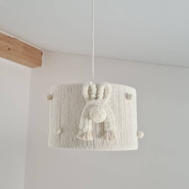 Neutral Bunny Lampshade Cotton Rope Nursery Ceiling Light - image 1