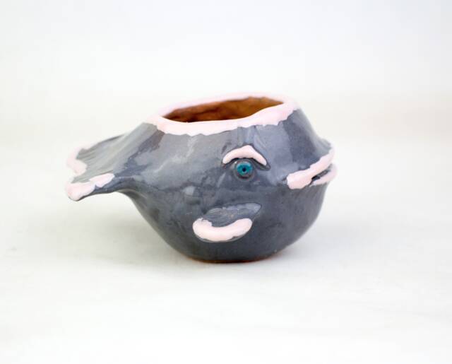 Ceramic Whale Planter, Turquoise Blue Animal Pot - image 1