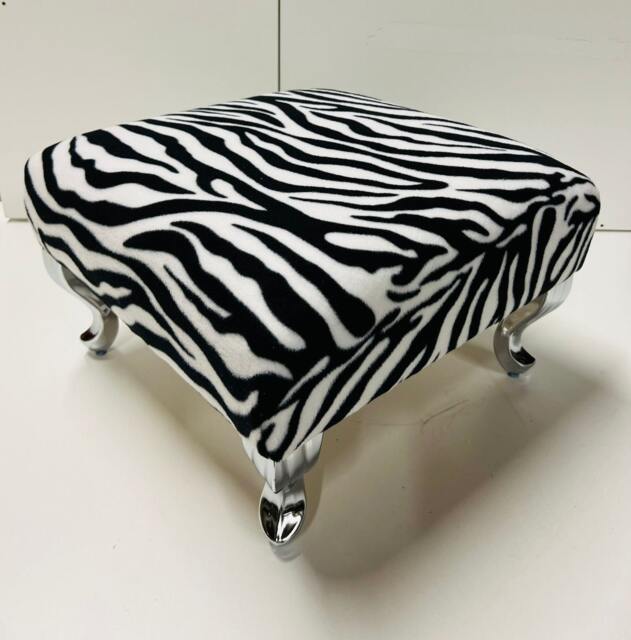 Handmade Zebra Print Footstool - Silver Metal Leg Pouffe - image 1