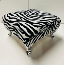 Handmade Zebra Print Footstool - Silver Metal Leg Pouffe
