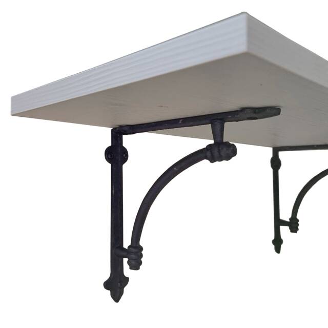 17cm - 26cm Deep Wall Shelves With Cast Iron, Black Or Lacquered Brackets. Oak, White, Sandy Grey , Smoked Oak & + Colours. Custom Sizes - image 1