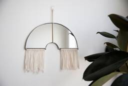 The Luk - Rainbow Mirror With Fringe & Brass Detail Hanging Stained Glass Minimal Mirror Wall Decor