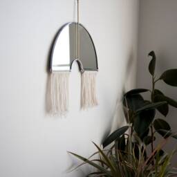 The Luk - Rainbow Mirror With Fringe & Brass Detail Hanging Stained Glass Minimal Mirror Wall Decor - thumbnail 4