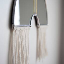 The Luk - Rainbow Mirror With Fringe & Brass Detail Hanging Stained Glass Minimal Mirror Wall Decor - thumbnail 3