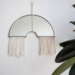 The Luk - Rainbow Mirror With Fringe & Brass Detail Hanging Stained Glass Minimal Mirror Wall Decor - thumbnail 2
