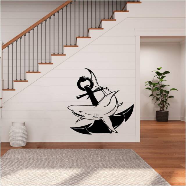 Shark Anchor Vinyl Wall Art, Decal, Sticker, Transfer, Mural, Removable, Decor, Interior, Exterior, Peel & Stick, Full - 0786 - image 1