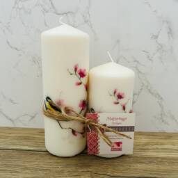 Set Of 2 Cherry Blossom & Bird Tall Pillar Candles, Pink Flower Themed Candle Gift Set, Home Decorations - thumbnail 2