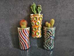 Raku Wall Planters - Set Of 3 Hanging Ceramic Vases - Succulent & Cactus Decor Handmade in Italy - thumbnail 1