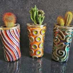 Raku Wall Planters - Set Of 3 Hanging Ceramic Vases - Succulent & Cactus Decor Handmade in Italy - thumbnail 3