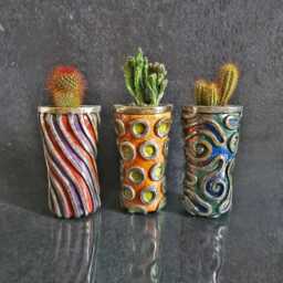Raku Wall Planters - Set Of 3 Hanging Ceramic Vases - Succulent & Cactus Decor Handmade in Italy - thumbnail 2