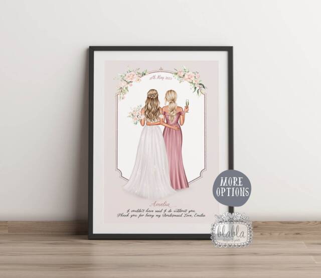 Personalised Bridesmaid Gift, Wedding Keepsake Maid Of Honour Print, Print - image 1