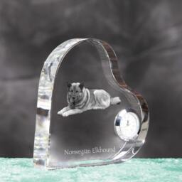 Norwegian Elkhound - Crystal Clock in The Shape Of A Heart With Image Pure-Bred Dog - thumbnail 3