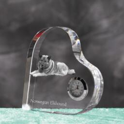 Norwegian Elkhound - Crystal Clock in The Shape Of A Heart With Image Pure-Bred Dog - thumbnail 2