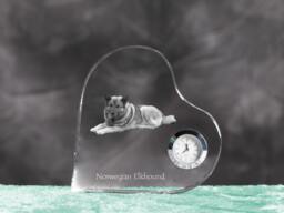 Norwegian Elkhound - Crystal Clock in The Shape Of A Heart With Image Pure-Bred Dog - thumbnail 1