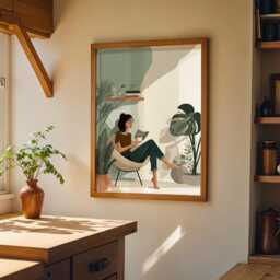 Bookish Wall Art - Woman Sat Reading Print Book Lover Poster Botanical Scandinavian - thumbnail 3