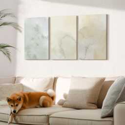Canvas Art Set Of 3 - Pastel Watercolors On Paint Textures, Creamy Wall Print, Natural Textures Decor - thumbnail 2