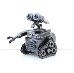 Wall-E Inspired Scrap Metal Sculpture, Handmade Recycled Steel Art, Unique Valentine Gift For Him - thumbnail 1