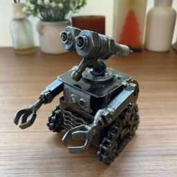 Wall-E Inspired Scrap Metal Sculpture, Handmade Recycled Steel Art, Unique Valentine Gift For Him - thumbnail 2