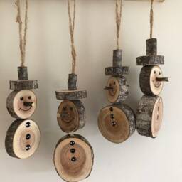 Set Of 4 Hanging Wooden Snowmanchristmas Decorations Carving Festive Wood, Log, Christmas Tree - thumbnail 4