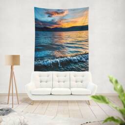 Lake Tapestry, Scenic Wall Hanging, Large Nature Art, Dorm Room Decor - thumbnail 2