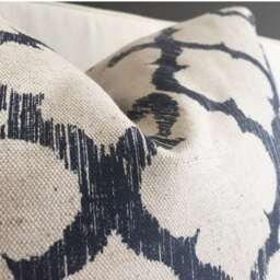 Navy Ikat Pillow Cover, Blue Cream Cotton Hudson - thumbnail 3