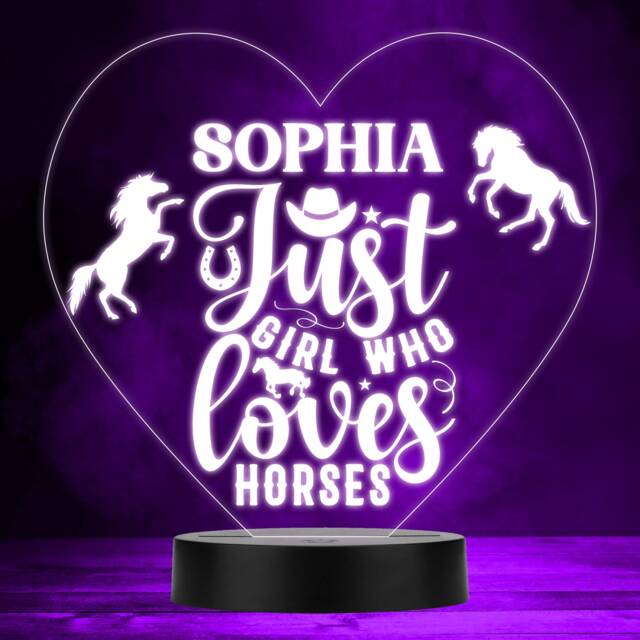 Just A Girl Who Loves Horses Multicolour Personalised Gift Led Lamp Night Light - Bedroom - image 1