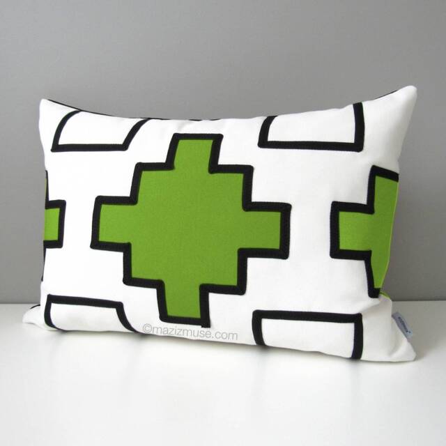 Lime Green Geometric Sunbrella?? Outdoor Pillow Cover Modern Design Mazizmuse - image 1