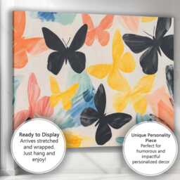 Pastel Multicoloured Butterfly Silhouette Abstract Pattern Canvas Wall Art Print Decor Picture Ready To Hang - thumbnail 3