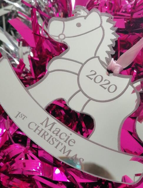 Babys 1st Christmas Rocking Horse Shaped Mirrored Acrylic Hanging Tree Decoration - image 1